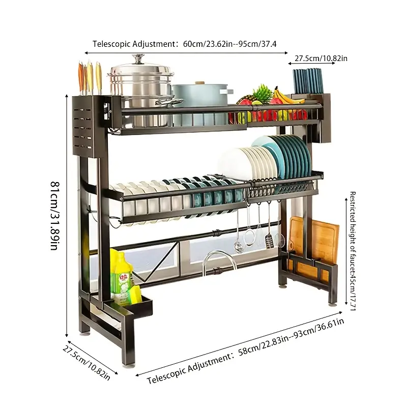 Mikee Over Sink Dish Drying Rack – Stainless Steel Kitchen Organizer with Drainage Shelf