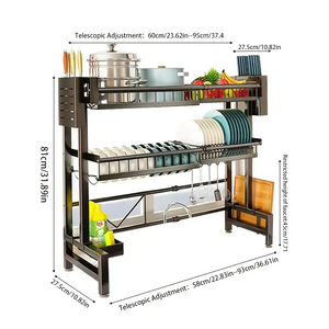 Mikee Over Sink Dish Drying Rack – Stainless Steel Kitchen Organizer with Drainage Shelf