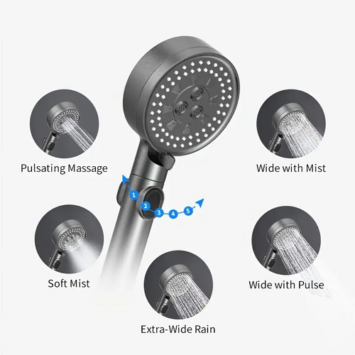 MIKEE 5 spray mode wall mounted high pressure handheld shower head