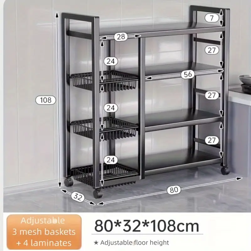 Kitchen four-layer design mobile storage rack